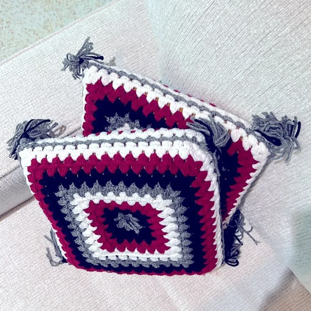 Granny Square Set of Two Pillows 14 x 14 Excellent Condition